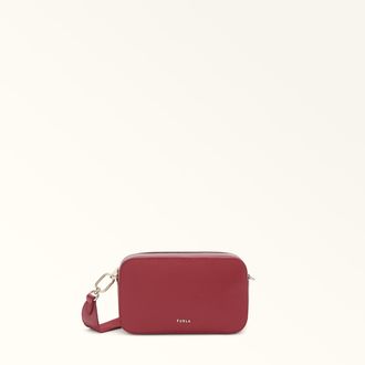 Furla Net Crossbody Mini Ciliegia D Red Grained Calf Leather + Logo Ribbon Fabric Woman