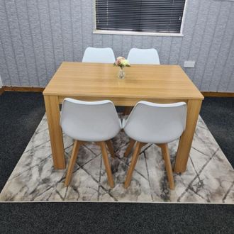 Kosy Koala Kosy Koala - Dining Table and 4 Chairs Oak Effect Wood 4 White Plastic Leather Chairs Dining Room