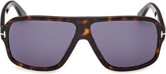Tom Ford William 0-2 63mm Oversize Navigator Sunglasses in Dark Havana /Blue at Nordstrom