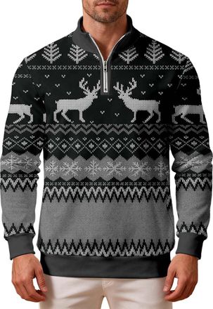 Generic Mens Christmas Jumpers 1/4 Zip Chunky Knitted Turtleneck Sweaters Novelty Fair Isle Pullovers Winter Warm Long Sleeve Tops