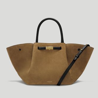 DeMellier The Midi New York in Tobacco Suede & Black Smooth Leather Shoulder bag