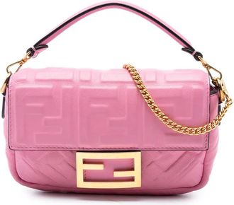 Fendi 2010-2025 Mini Zucca Embossed Leather Baguette satchel - Rosa