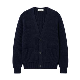 Lardini Truien & Vesten, Heren, Blauw, L, Wol, Ribgebreide V-hals Cardigan