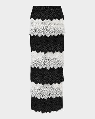 Carolina Herrera Tiered Lace Maxi Pencil Skirt