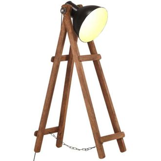 vidaXL vidaXL Lampada da Pavimento Nera E27 in Legno Massello di Mango