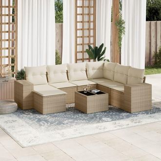 vidaXL Juego De Sof&aacute;s De Jard&iacute;n Con Cojines Beige 8 Pzas Rat&aacute;n Pe Vidaxl