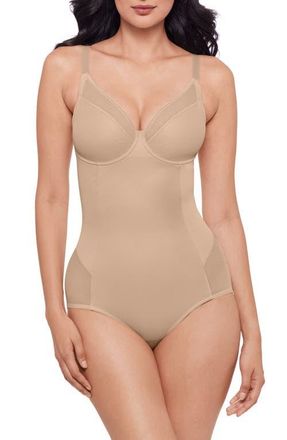 Miraclesuit Sheer Mesh Trim Underwire Shaping Bodysuit in Warm Beige at Nordstrom, Size 38Dd