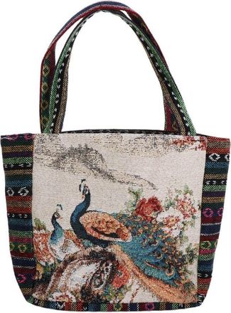 Generic Ethnic Style Handbag, Canvas Portable Women Shoulder Bags, Vintage Embroidery Elephant Animal Canvas Tote Bag(C)