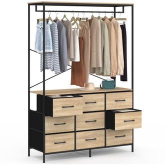 IDMarket Armadio 115 cm UTAH con 9 cassetti in legno e tessuto nero