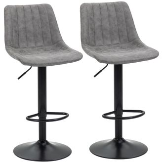 HOMCOM Set Of 2 Microfibre Retro Tub Bar Stools Metal Frame Footrest Seat Grey | TJ Hughes