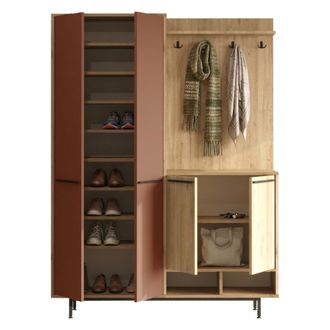 Dmora Mueble De Entrada Tignale, Perchero, 12 Estantes, Puerta Abatible, 147x36x196h Cm Marr&oacute;n Terracota