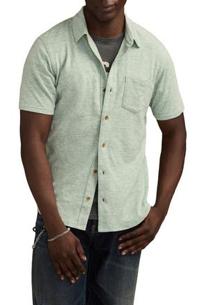 Lucky Brand Slub Knit Short Sleeve Cotton Blend Button-Up Shirt in Frosty Spruce at Nordstrom, Size Xx-Large