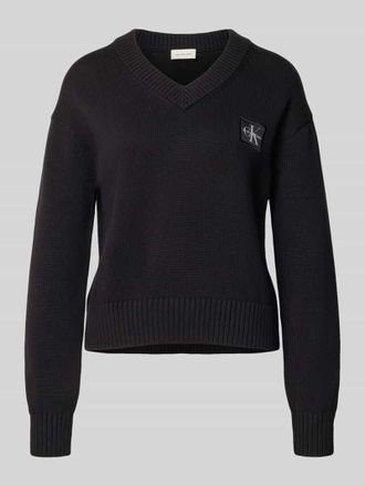 Calvin Klein Jeans Strickpullover mit V-Ausschnitt in Black, Gr&ouml;&szlig;e XL
