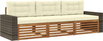 vidaXL Conjunto De Sof&aacute;s De Exterior 3 Uds. Natural Y Crema Poli&eacute;ster Vidaxl