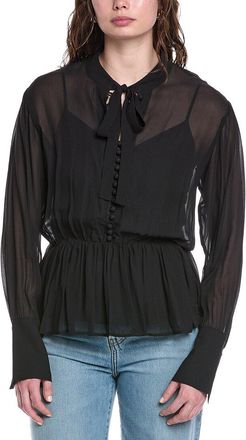 Rebecca Taylor Covered Button Tie-Front Blouse