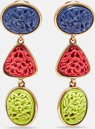 Oscar De La Renta Oscar De La Renta Carved Resin Gold Tone Clip-On Drop Earrings