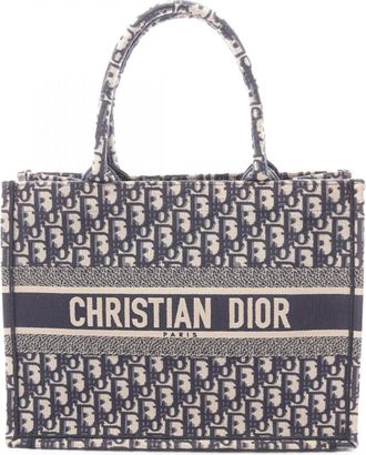 Dior Beige Navy Canvas Handbag Tote Bag (Pre-Owned)