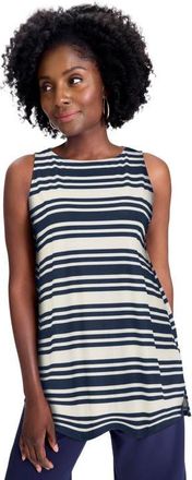 Jessica London Stretch Knit Tunic Tank in Navy Mixed Stripe at Nordstrom, Size 16