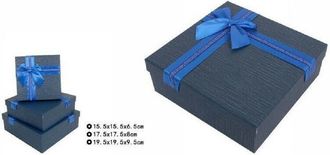 Trade Shop Trade Shop - Set 3 Pezzi Scatole Box Per Regali Varie Misure Quadrate Blu Con Fiocco 69347