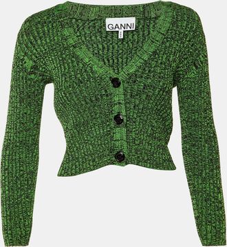 Ganni Ganni Green Rib Knit Button Front Cardigan
