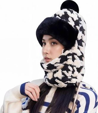 Generic 3 in 1 Beanie Hat for Women, Winter Warm Knitted Cap with Neck Warmer, Windproof Balaclava Hat Scarf Mask Womens Winter Knit Beanie Hats for Women Out