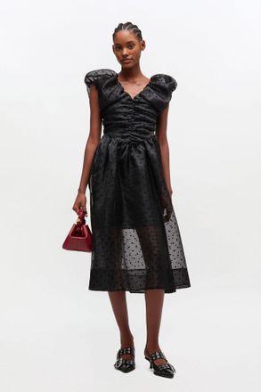 Ganni Black Organza Ruched Dress - Size 34