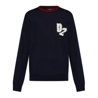 Dsquared2 Round-neck Knitwear, male, Blue, Size: 3XL Wool Sweater