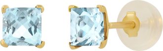MAX + STONE 14k Yellow or White Gold 4mm Square Princess Cut Gemstone Stud Earrings