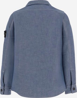 Stone Island Kids Shirt Cotton Denim Blue Blouses And