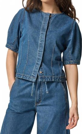 Lilla P Full Sleeve Seamed Top In Blue Denim