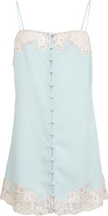 Fleur du Mal Juliet Lace Trim Button-Up Slip in Frosted Mint at Nordstrom, Size X-Small