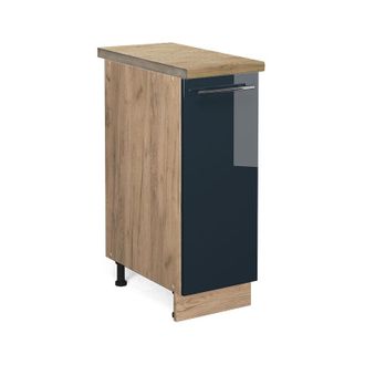 Vicco Armario De Farmacia Fame-line, Azul Oscuro Alto Brillo, 30 Cm, Et Roble