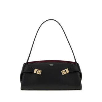 Ferragamo Black Leather Hug Shoulder Bag Neroborgognaborgogna Borse A Mano