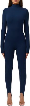 Naked Wardrobe Butter Long Sleeve Stirrup Jumpsuit in Navy Blue at Nordstrom, Size X-Small