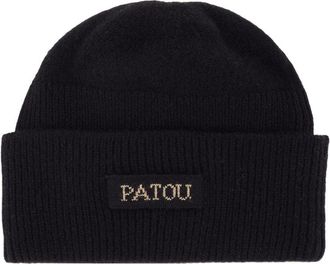 Patou Womens Wool Ribbed Beanie Black