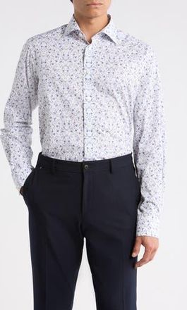 Eton Contemporary Fit Floral Fine Cotton Twill Dress Shirt in Medium Blue at Nordstrom Rack, Size 16.5