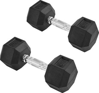 Yaheetech Homevive Mancuernas Hexagonales De 10 Kg Juego De 2 Pesas Antideslizantes Con Revestimiento De Goma Para Gimnasio En Casa Negro