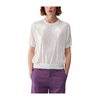Liu Jo Round-neck Knitwear, female, White, Size: M Top with Sequins