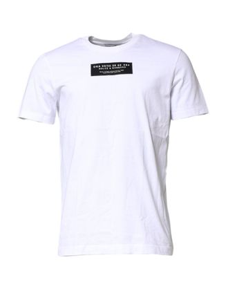 Dolce & Gabbana Mens White Cotton Logo Patch Crew Neck T-Shirt