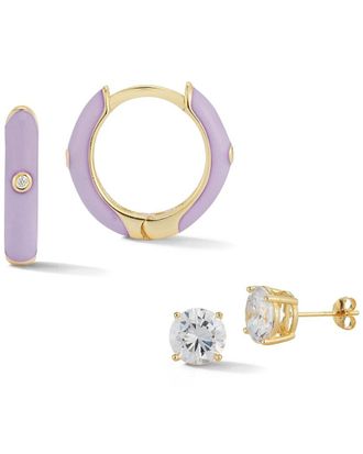 Sphera Milano 14K Over Silver Cz Set Of Huggie & Stud Earrings