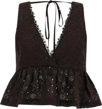 Pinko Sangallo Poplin Cropped Top - Dames - Blouses - Bruin - XS - Katoen - Overhemden