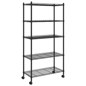 Berkfield Home 5-Tier Storage Shelf with Wheels 75x35x155 cm Black 250 kg | Size: 75 x 35 x 155 cm