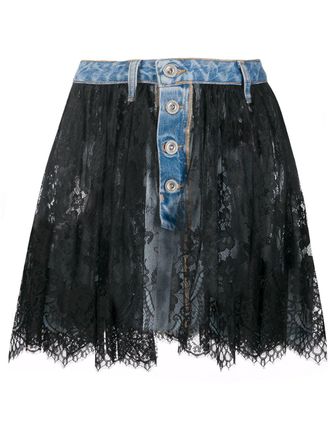 Unravel lace overlay denim skirt - women - Cotton/Cotton/Polyester - 26 - Blue