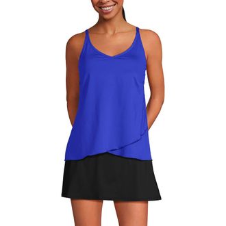 Lands End D-Cup Chlorine Resistant V-Neck Tulip Hem Tankini Swimsuit Top with Adjustable Straps in Galaxy Blue at Nordstrom, Size X-Large