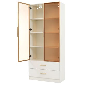 Urban Meuble Vitrina alta blanca con 2 cajones grandes y 2 puertas, con leds