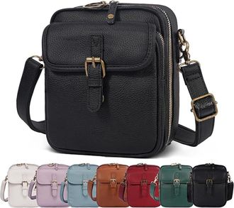 Generic Crossbody Leather Bag for Women, Vintage Large Capacity Messenger Bag, with Adjustable Shoulder Straps and Card Slots (Black)