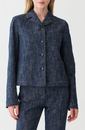Lafayette 148 New York Patch Pocket Cotton & Linen Jacket in Indigo at Nordstrom, Size X-Large