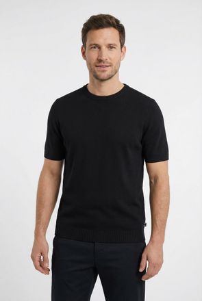 Olymp T-Shirt OLYMP, Herren, Gr. XXL, schwarz, Strick, Obermaterial: 50% Baumwolle, 50% Lyocell, regular fit normal, Rundhals, Rippb&uuml;ndchen, Shirts T-Shirt,