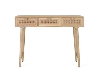 Giner&Colomer Consola de madera de mango y rat&aacute;n 120 cm estilo japandi n&oacute;rdico