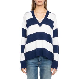 Zadig&Voltaire Wings Stripe Wool & Cashmere Sweater in Marine at Nordstrom, Size X-Small